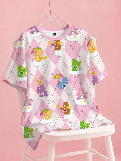 X Care Bears Plus Size Women's Cartoon Print Round Neck Short Sleeve Casual T-Shirt