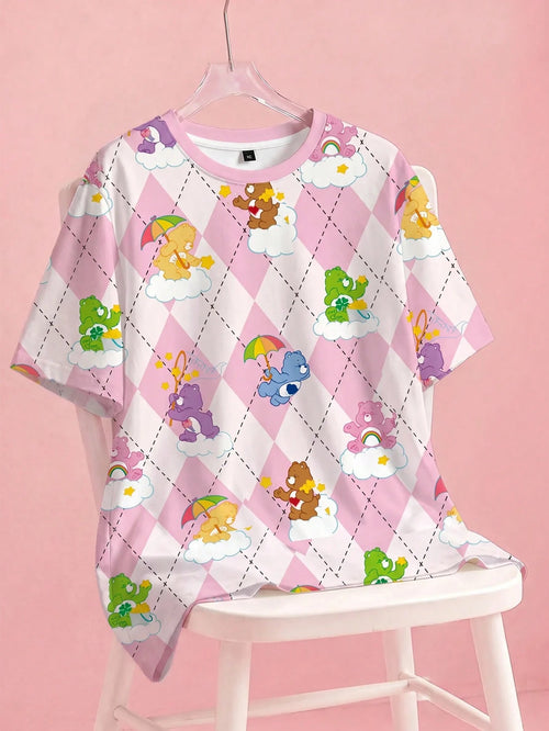 X Care Bears Plus Size Women's Cartoon Print Round Neck Short Sleeve Casual T-Shirt