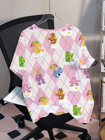 X Care Bears Plus Size Women's Cartoon Print Round Neck Short Sleeve Casual T-Shirt
