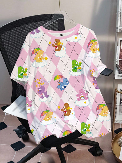 X Care Bears Plus Size Women's Cartoon Print Round Neck Short Sleeve Casual T-Shirt