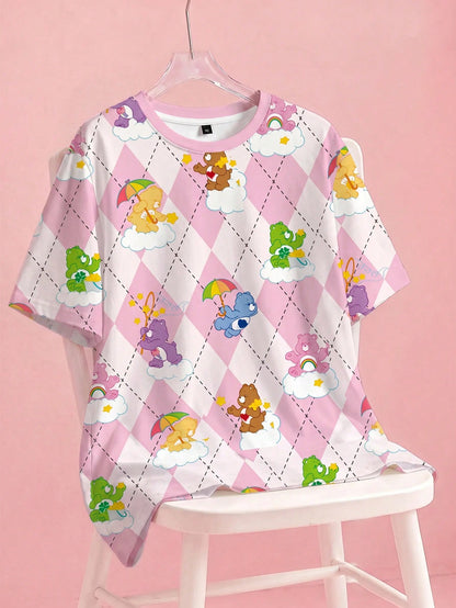 X Care Bears Plus Size Women's Cartoon Print Round Neck Short Sleeve Casual T-Shirt