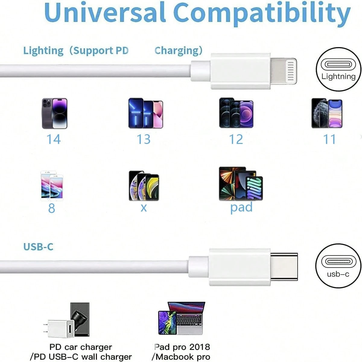 XASMA 3pcs/1pc USB C To Lightning Cable Compatible With Iphone Charger Usbc To Lightning Cable Compatible With Iphone 14/13/12/11 X XS XR 8 Plus And More, USB Charging Cable Compatible With Iphone 11