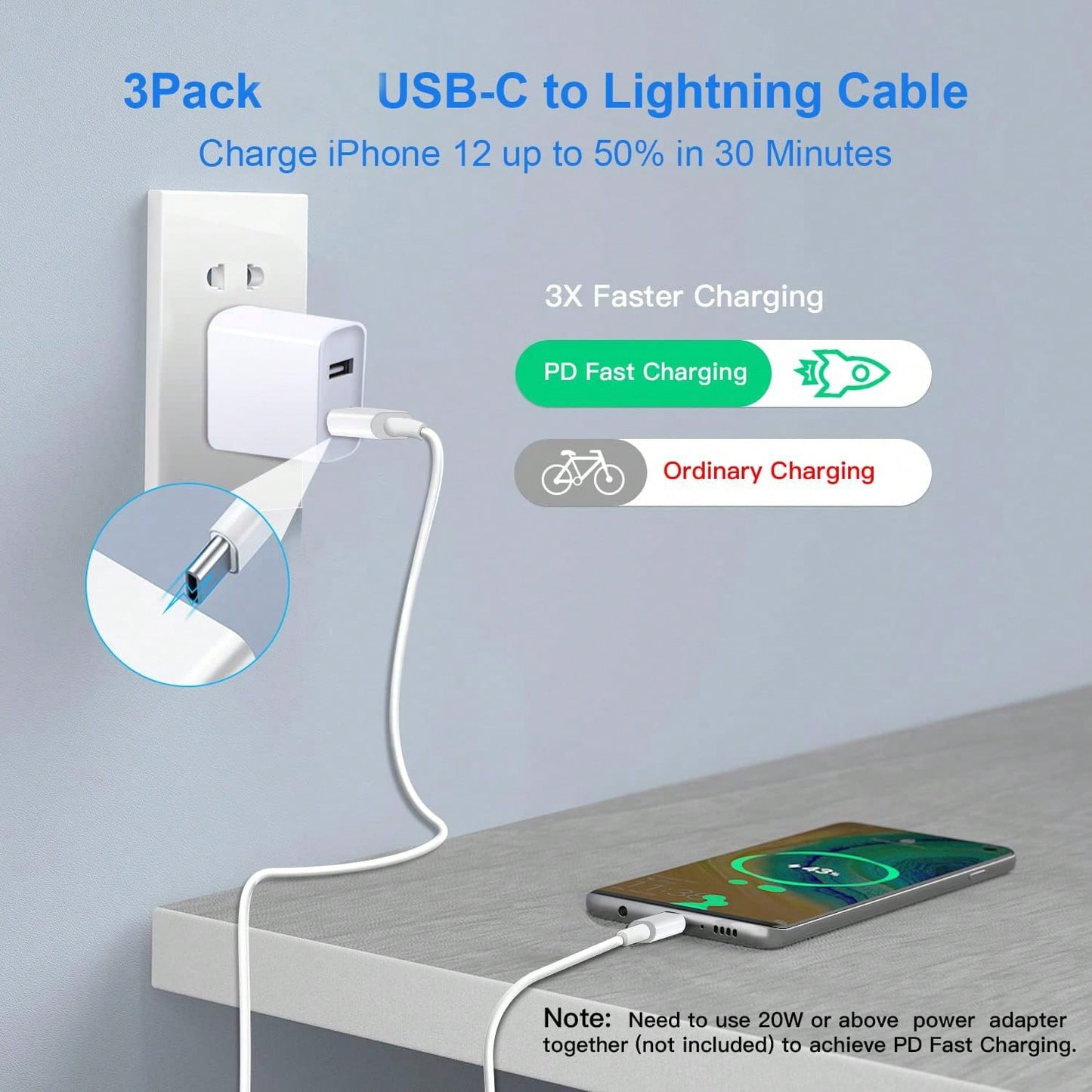 XASMA 3pcs/1pc USB C To Lightning Cable Compatible With Iphone Charger Usbc To Lightning Cable Compatible With Iphone 14/13/12/11 X XS XR 8 Plus And More, USB Charging Cable Compatible With Iphone 11