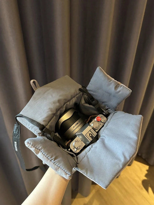 XD Fashionable Women's Grey Canvas Camera Bag- Lightweight Portable Square Handbag With Secure Buckle, Detachable Shoulder Strap And Padded Camera Protection Compartment, Photographer Camera Bag