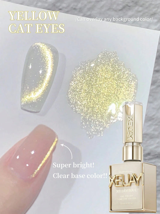 XEIJAYI 1pc 15ml Gold Cat Eye Nail Gel, Semi-Permanent Nail Soak-Off UV LED Nail Salon DIY Nail Salon Gel, Spring/Summer Nails