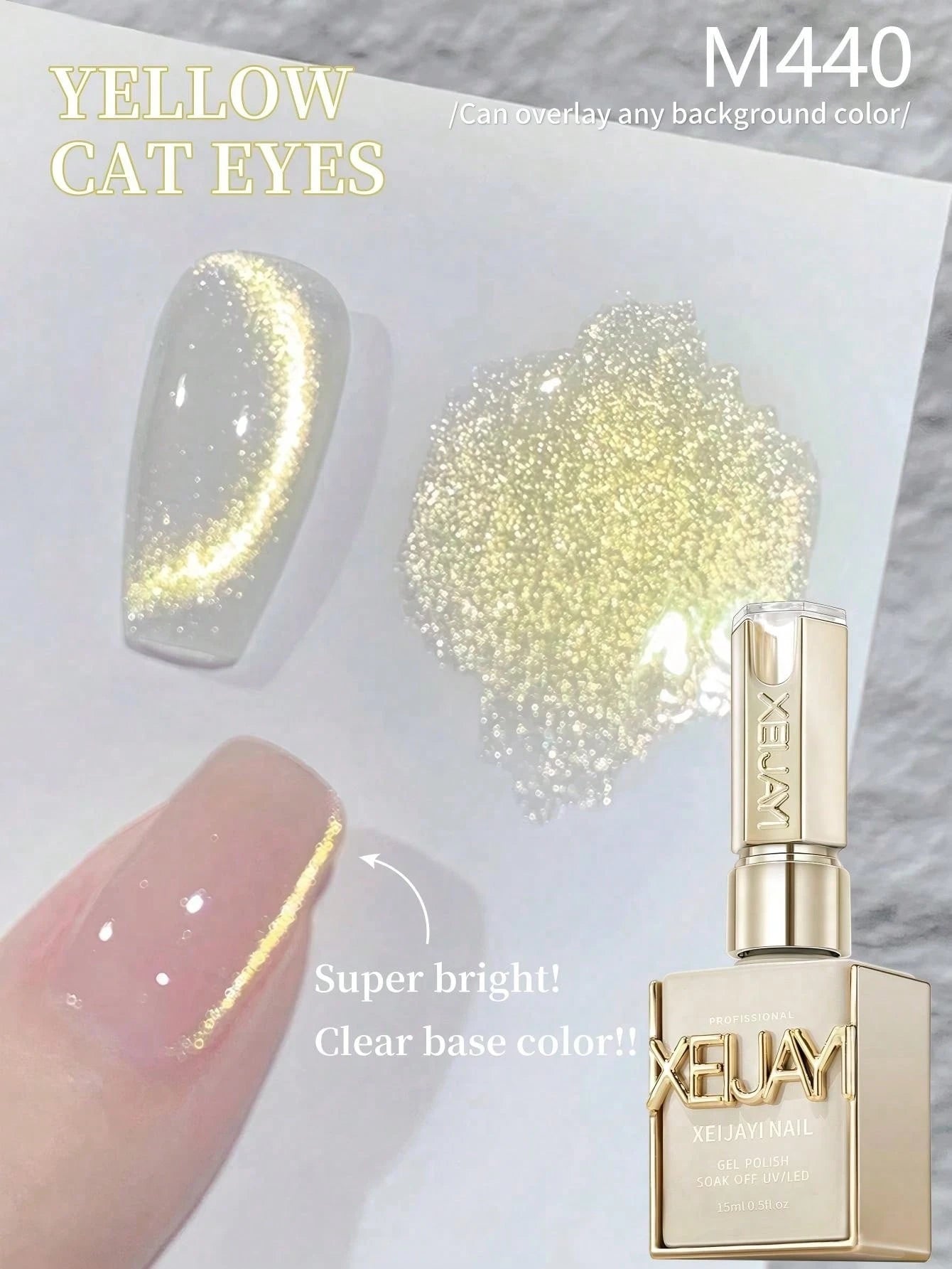 XEIJAYI 1pc 15ml Gold Cat Eye Nail Gel, Semi-Permanent Nail Soak-Off UV LED Nail Salon DIY Nail Salon Gel, Spring/Summer Nails