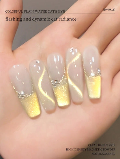 XEIJAYI 1pc 15ml Gold Cat Eye Nail Gel, Semi-Permanent Nail Soak-Off UV LED Nail Salon DIY Nail Salon Gel, Spring/Summer Nails