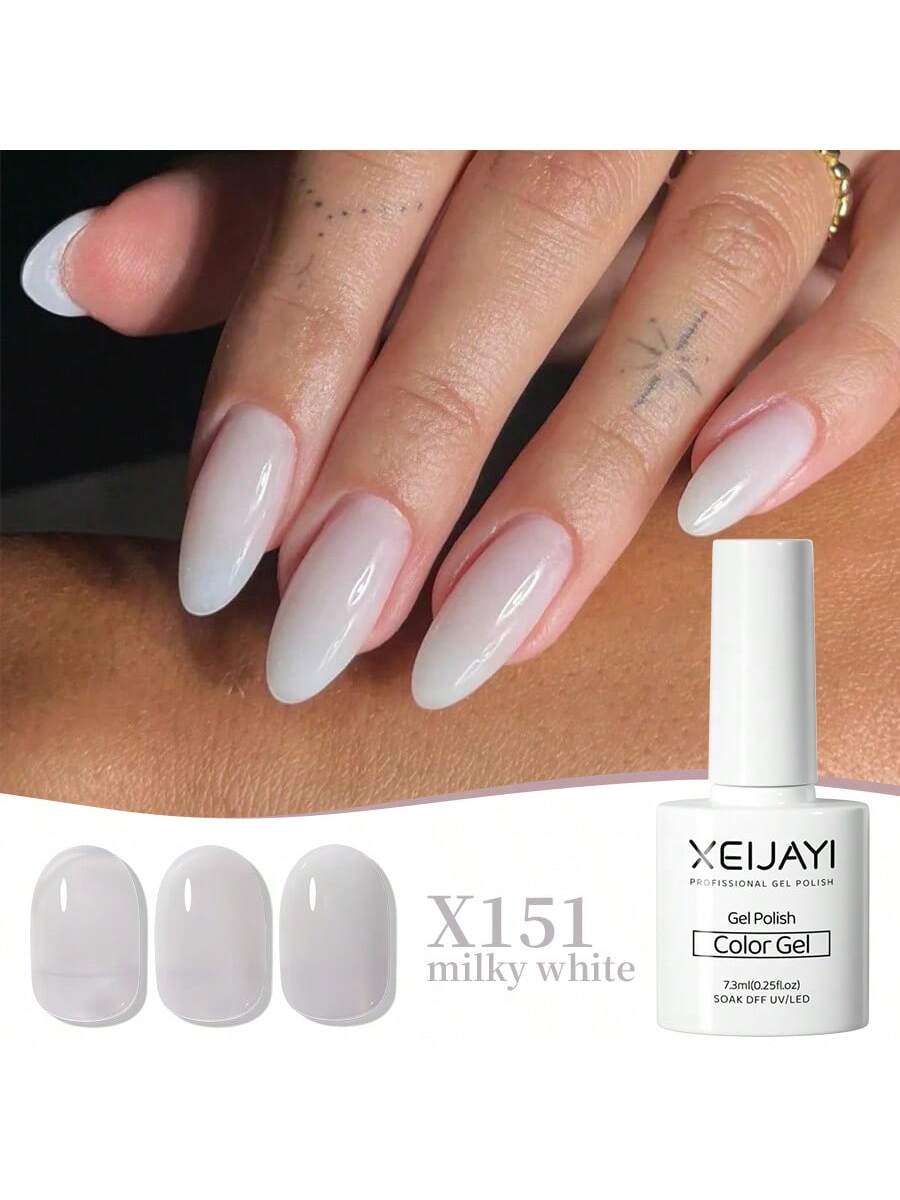 XEIJAYI 1pc 7.3ml Milky White Gel Nail Polish, UV/LED Compatible Nail Art Gel Polish, For Salon And Home DIY Manicure