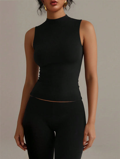 XLLAIS Crew Neck Sleeveless Solid Color White Base Double-Layer Elastic Fitted T-Shirt Casual Summer, Clean Girl Aesthetic