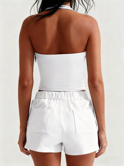 XLLAIS Sexy Backless Camisole, Fashionable Square Neck Elastic Casual Slim Fit Summer Tank Top For Women White