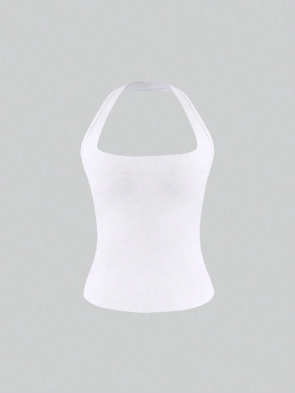 XLLAIS Sexy Backless Camisole, Fashionable Square Neck Elastic Casual Slim Fit Summer Tank Top For Women White