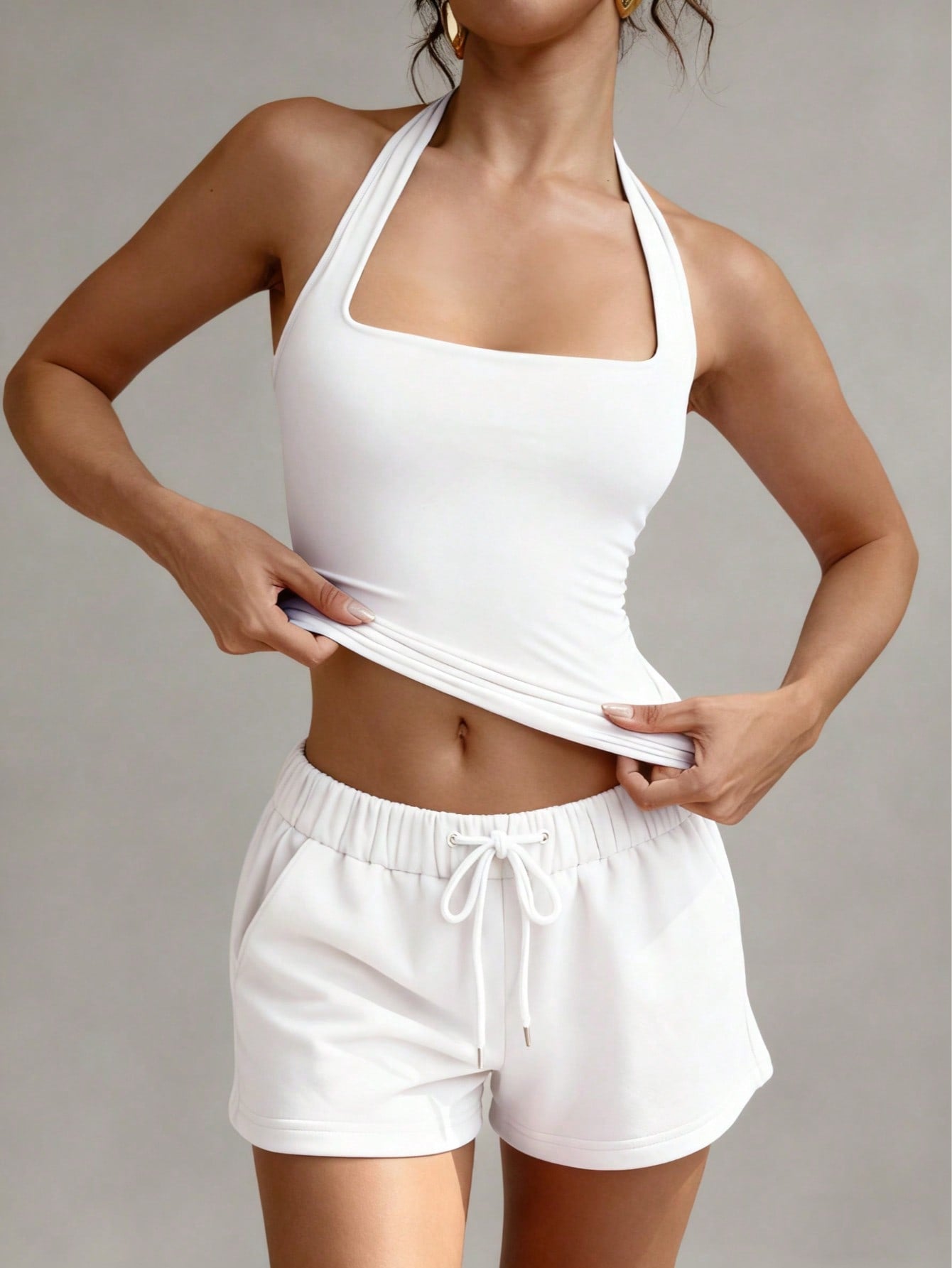 XLLAIS Sexy Backless Camisole, Fashionable Square Neck Elastic Casual Slim Fit Summer Tank Top For Women White