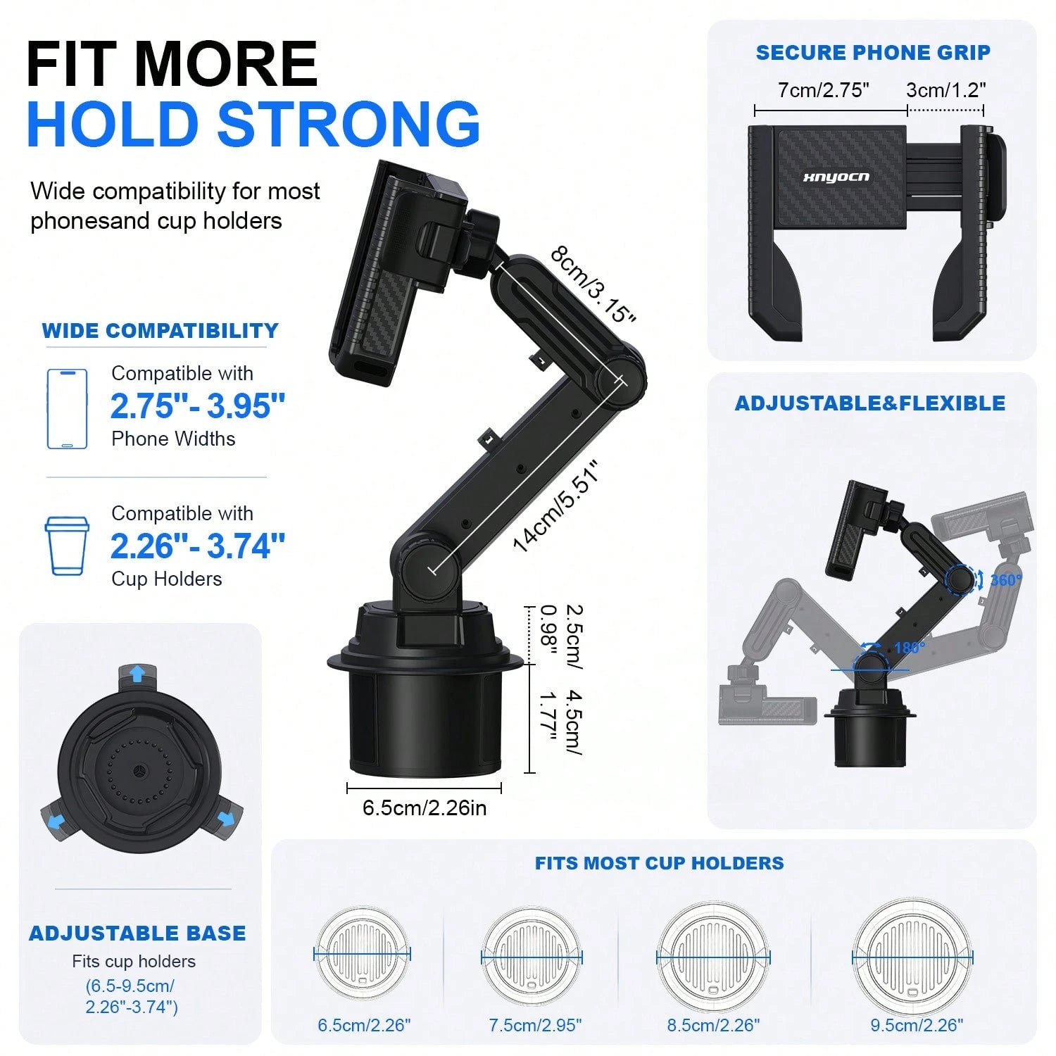 xnyocn Multifunctional Universal Car Phone Mount With Cup Holder For Dashboard And Center Console-Strong Suction Cup Navigation Mount With Reinforced Support Rod And Cable Clip