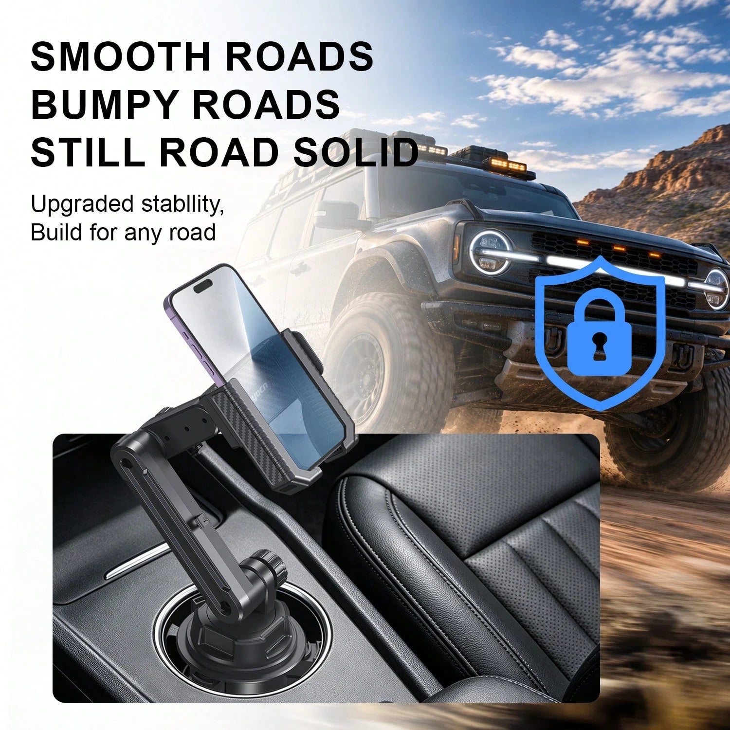 xnyocn Multifunctional Universal Car Phone Mount With Cup Holder For Dashboard And Center Console-Strong Suction Cup Navigation Mount With Reinforced Support Rod And Cable Clip