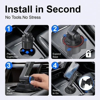 xnyocn Multifunctional Universal Car Phone Mount With Cup Holder For Dashboard And Center Console-Strong Suction Cup Navigation Mount With Reinforced Support Rod And Cable Clip