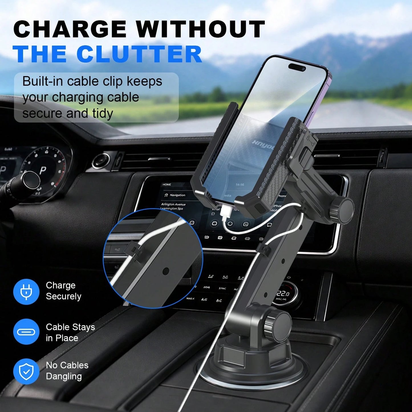xnyocn Multifunctional Universal Car Phone Mount With Cup Holder For Dashboard And Center Console-Strong Suction Cup Navigation Mount With Reinforced Support Rod And Cable Clip