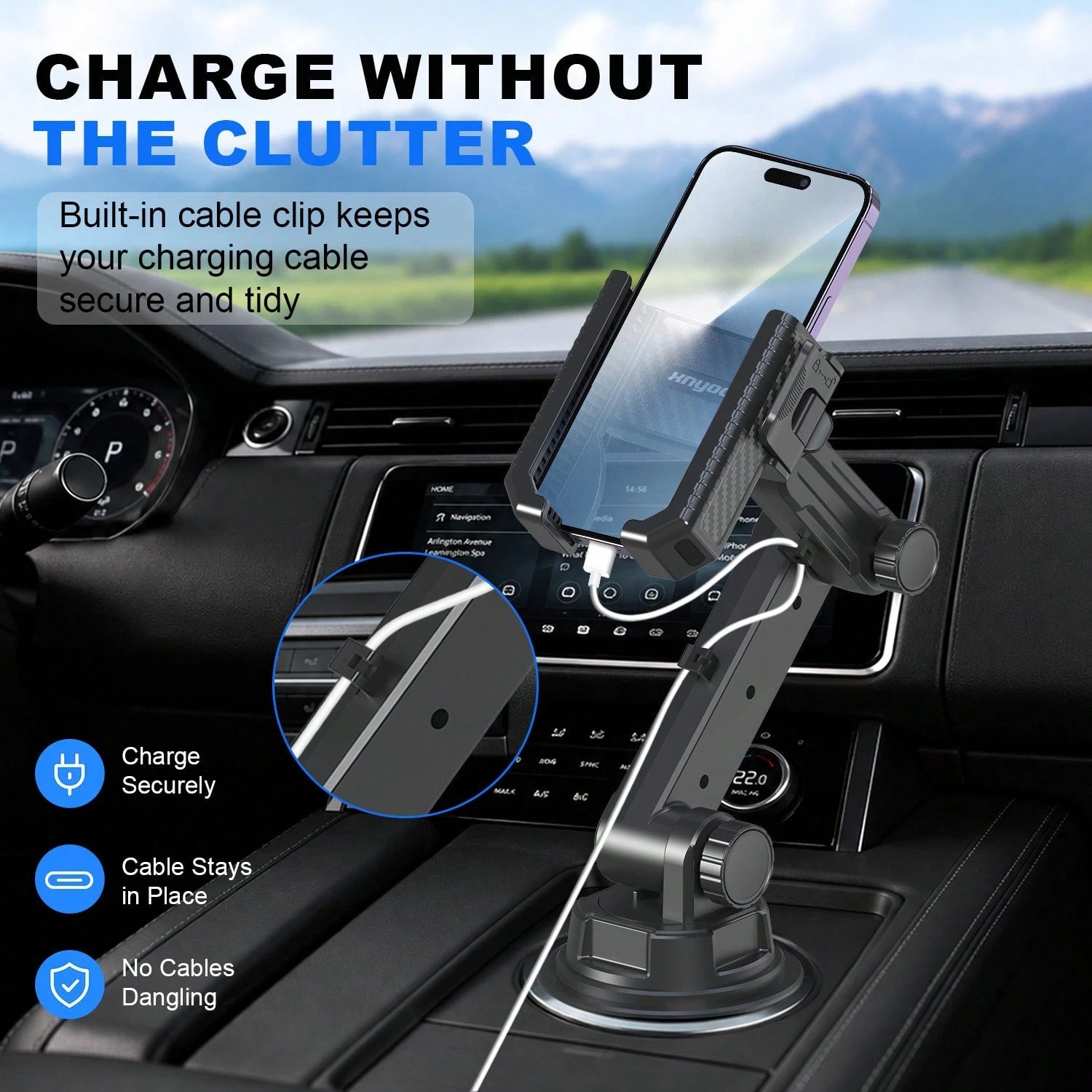 xnyocn Multifunctional Universal Car Phone Mount With Cup Holder For Dashboard And Center Console-Strong Suction Cup Navigation Mount With Reinforced Support Rod And Cable Clip