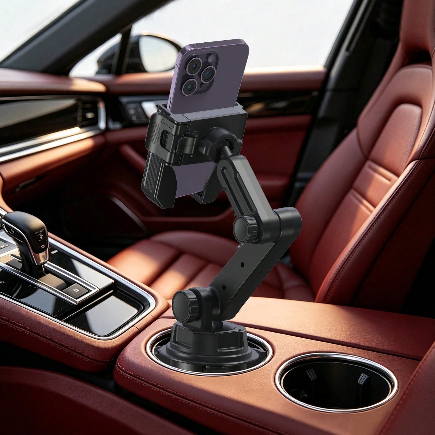 xnyocn Multifunctional Universal Car Phone Mount With Cup Holder For Dashboard And Center Console-Strong Suction Cup Navigation Mount With Reinforced Support Rod And Cable Clip