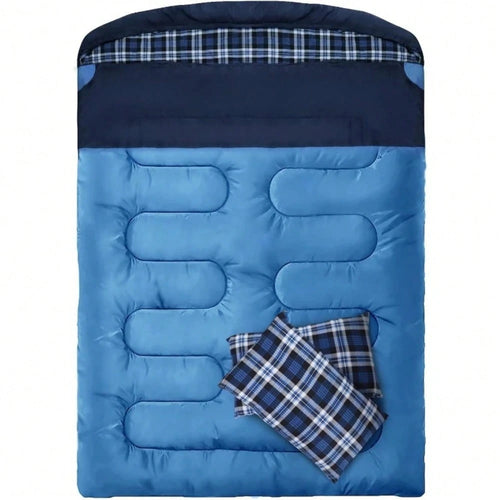XXL Queen Size Double Sleeping With Flannel For Adults, Includes 2 Pillows, Ideal For Camping In For Cold Weather