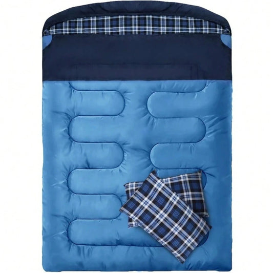XXL Queen Size Double Sleeping With Flannel For Adults, Includes 2 Pillows, Ideal For Camping In For Cold Weather