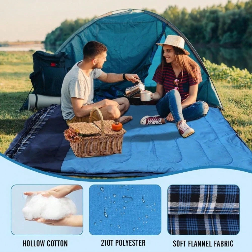XXL Queen Size Double Sleeping With Flannel For Adults, Includes 2 Pillows, Ideal For Camping In For Cold Weather