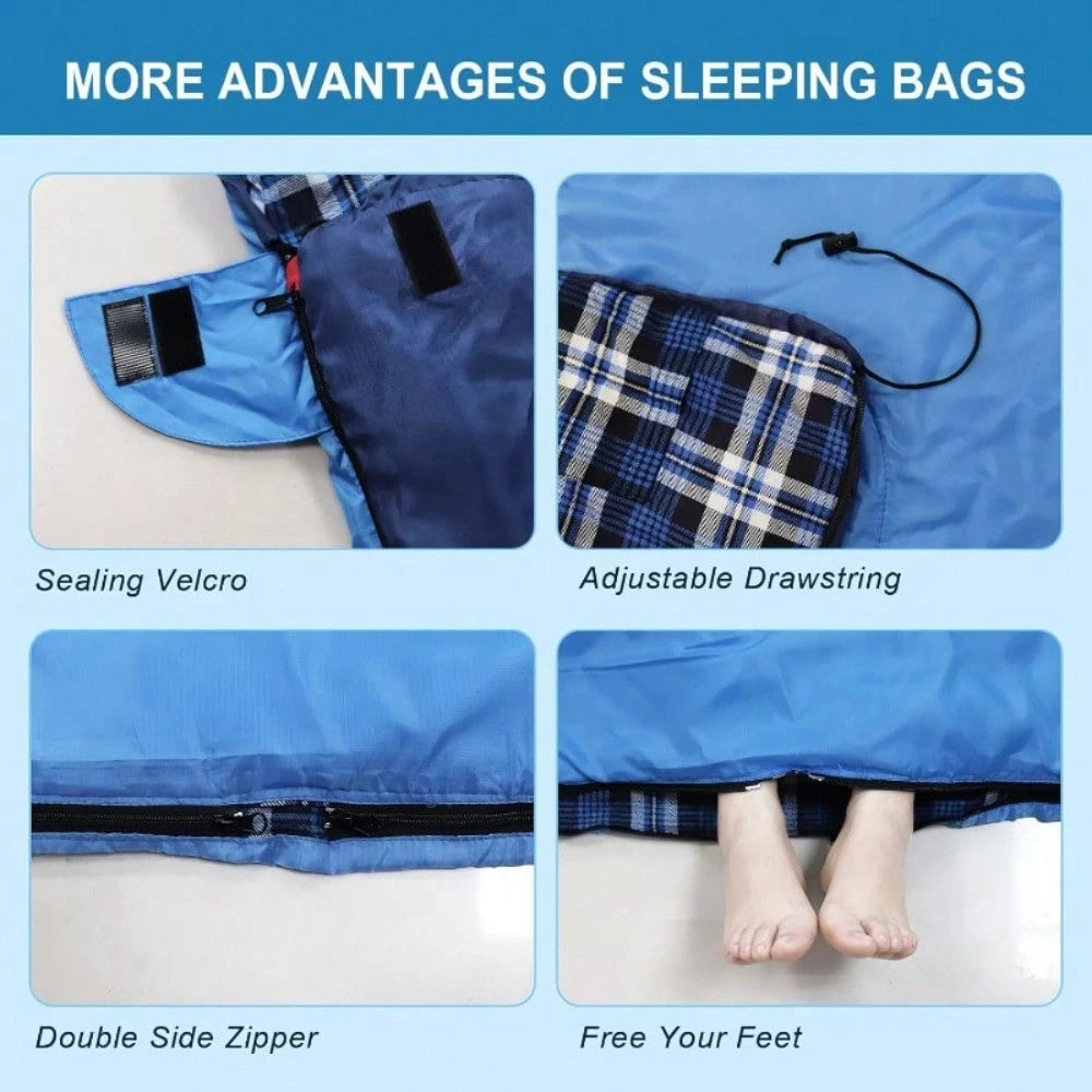 XXL Queen Size Double Sleeping With Flannel For Adults, Includes 2 Pillows, Ideal For Camping In For Cold Weather