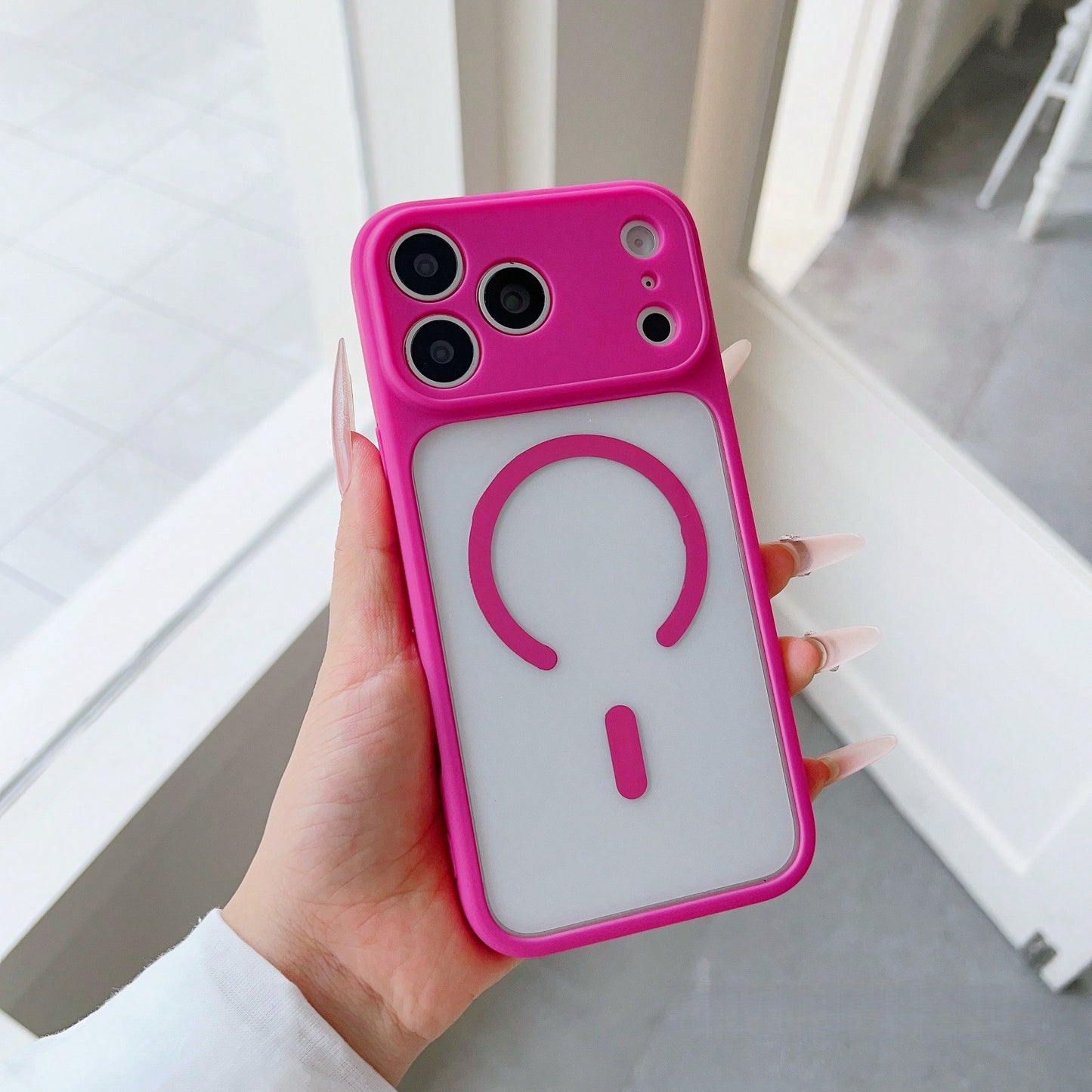 Y2K Dopamine Dragon Fruit Wireless Charging Transparent Phone Case, High Hardness Glossy Acrylic Large Window Hard Shell, Ins Sweet Cool Girl Style, Versatile Full Coverage Anti-Drop Phone Case For Gi