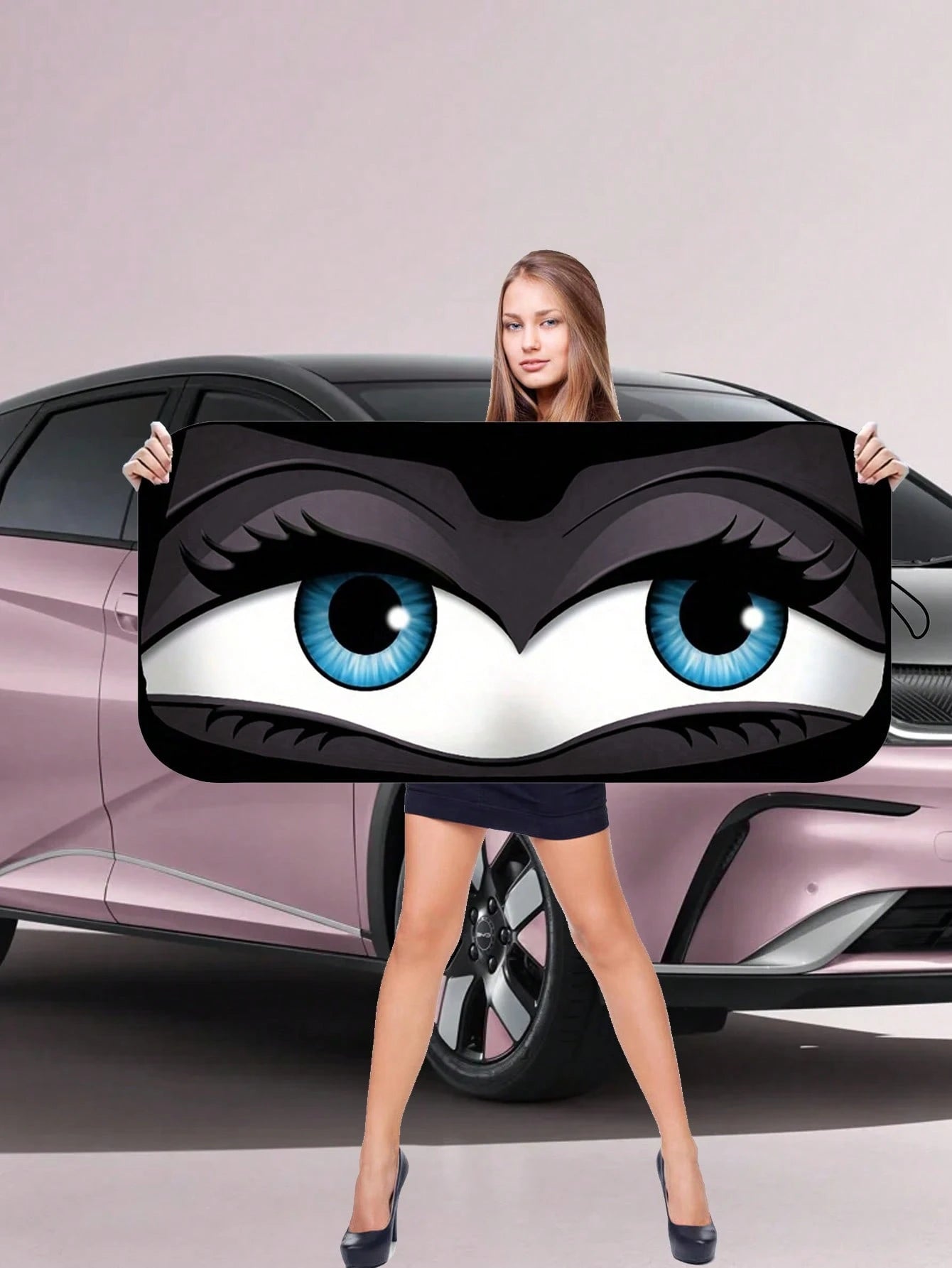 YAIUZGOO Car Windshield Sun Shade 59x27 InchUV Block Heat Insulation Sun VisorProtector With Funny Eyes Design