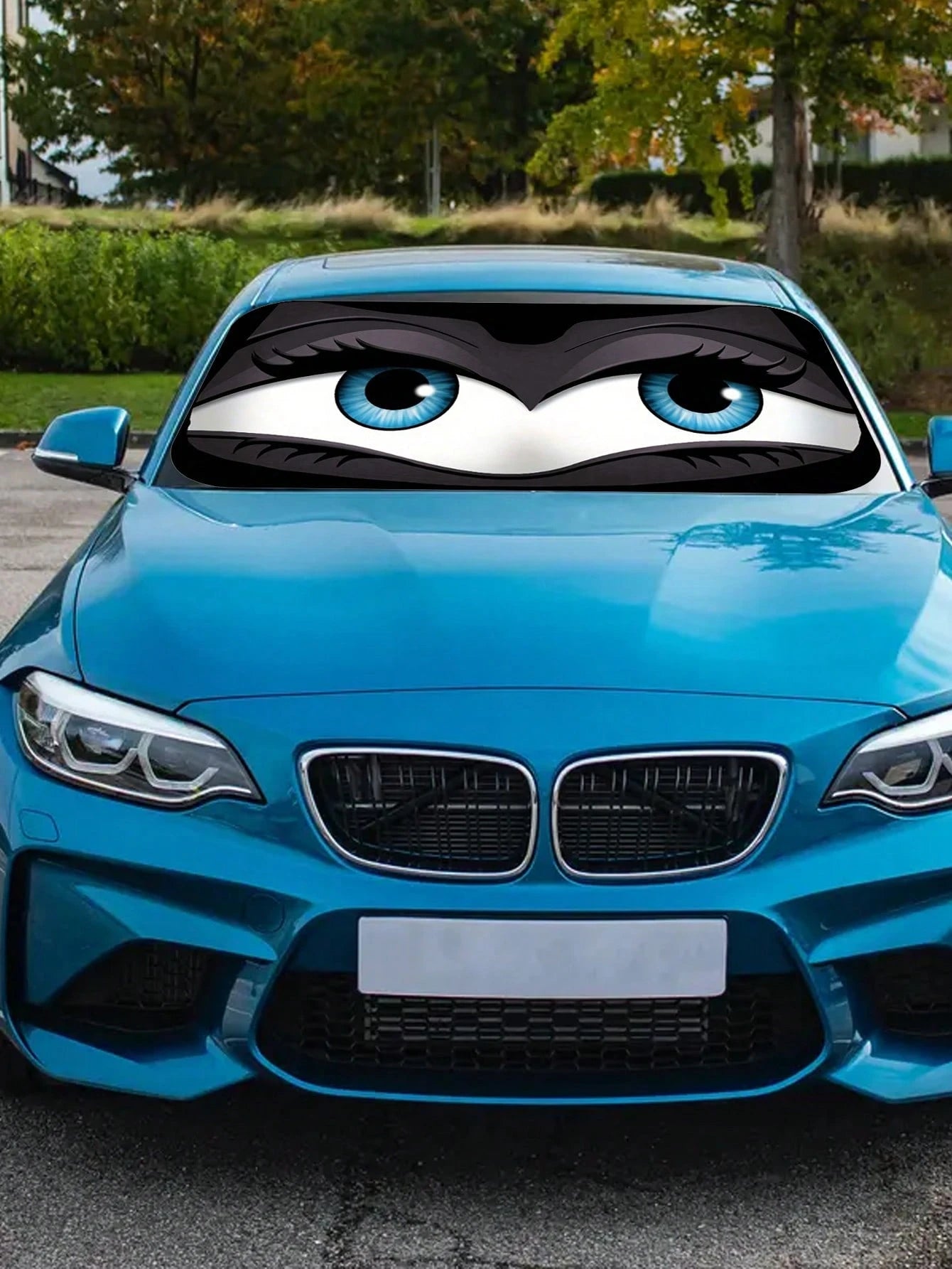 YAIUZGOO Car Windshield Sun Shade 59x27 InchUV Block Heat Insulation Sun VisorProtector With Funny Eyes Design