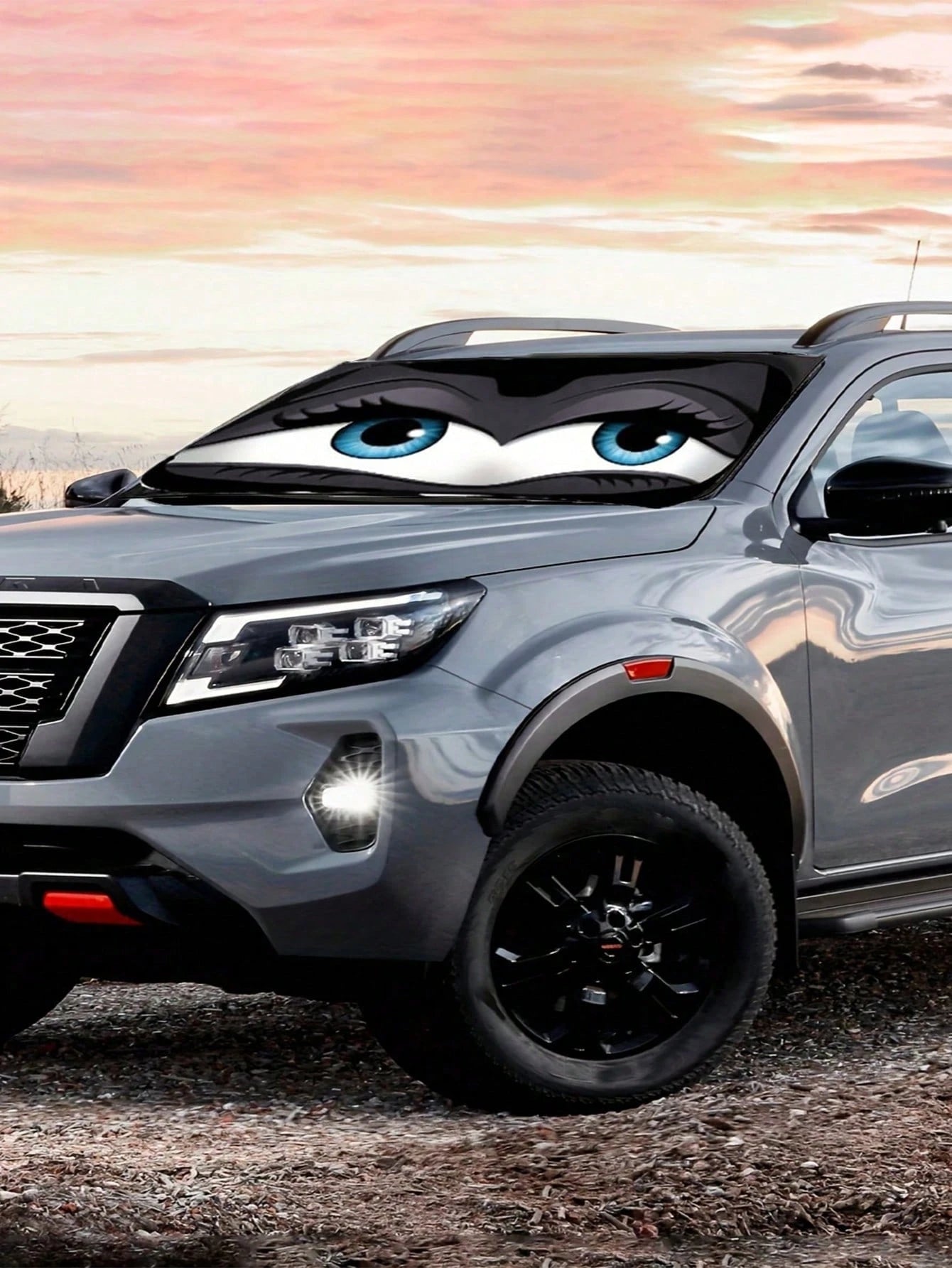 YAIUZGOO Car Windshield Sun Shade 59x27 InchUV Block Heat Insulation Sun VisorProtector With Funny Eyes Design