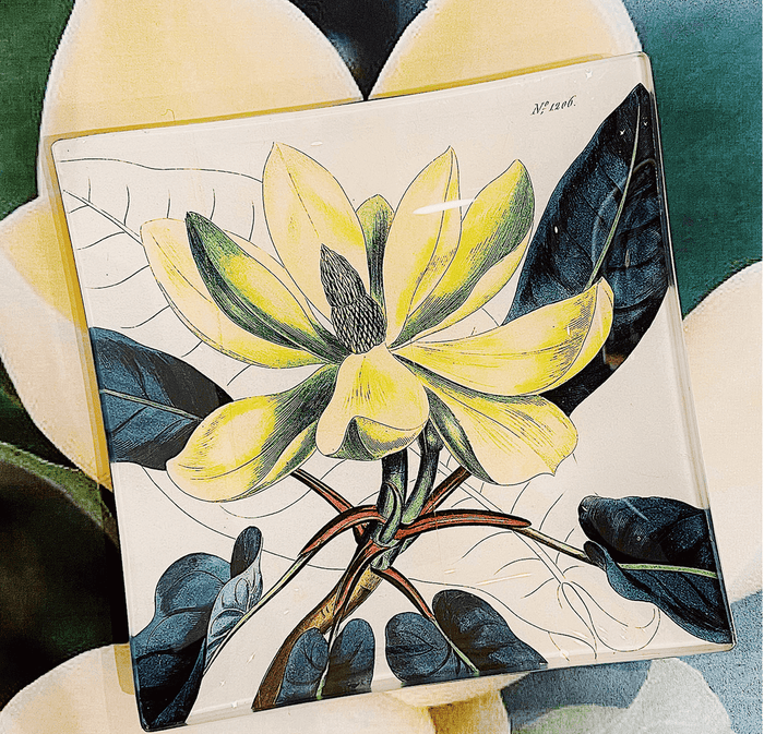 Yellow Magnolia No. 1206 Decoupage Glass Tray - Ben's Garden