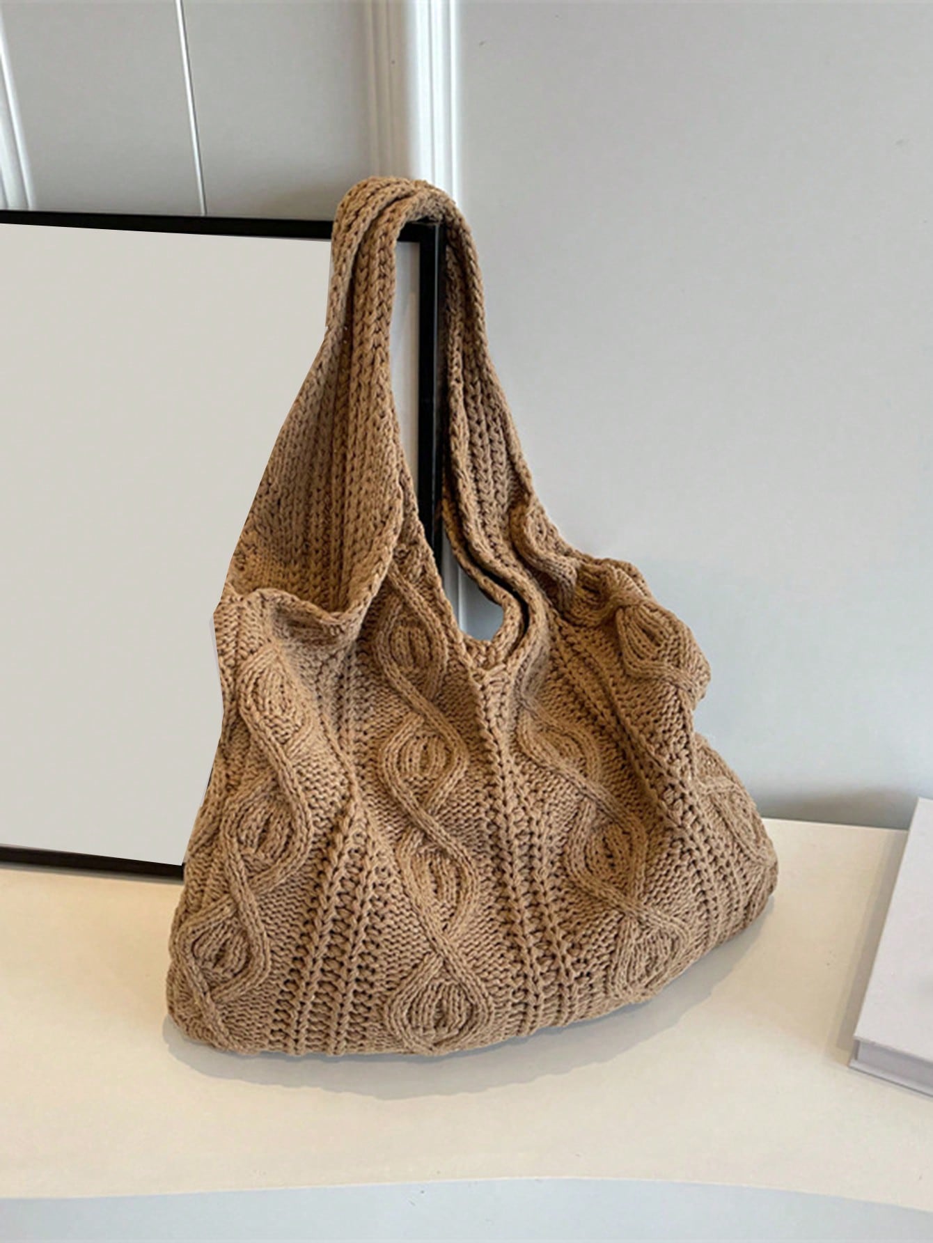 Yogodlns Women's Crochet Knitted Bag, Summer Beach Tote Bag, Aesthetic Handbag, Hippie Style Knitted Bag, Fashion Essential: Women's Crochet Knitted Handbag, Hollow-Out Tote Bag, Beach Travel Shoulder