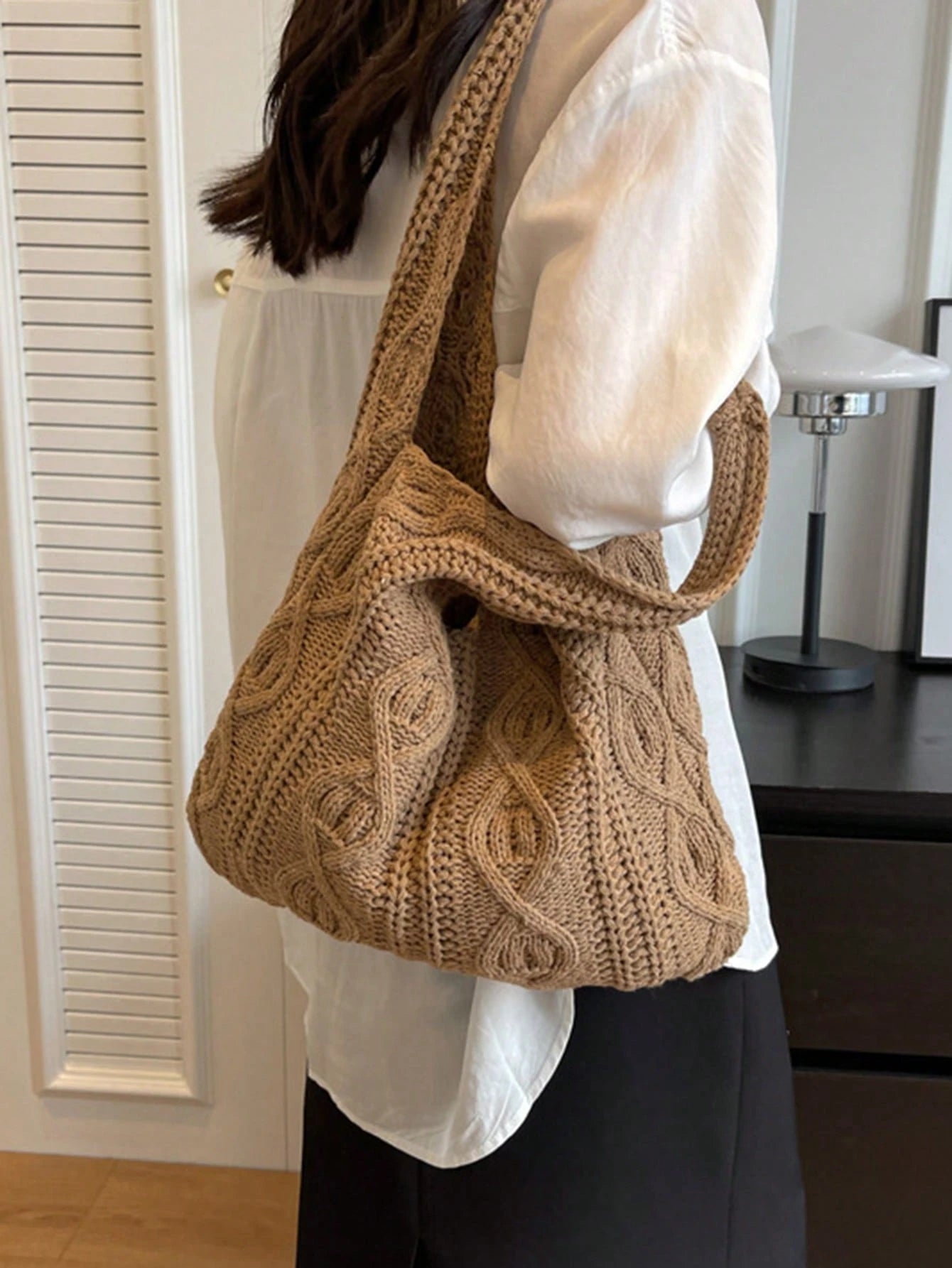 Yogodlns Women's Crochet Knitted Bag, Summer Beach Tote Bag, Aesthetic Handbag, Hippie Style Knitted Bag, Fashion Essential: Women's Crochet Knitted Handbag, Hollow-Out Tote Bag, Beach Travel Shoulder