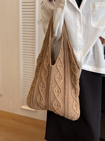 Yogodlns Women's Crochet Knitted Bag, Summer Beach Tote Bag, Aesthetic Handbag, Hippie Style Knitted Bag, Fashion Essential: Women's Crochet Knitted Handbag, Hollow-Out Tote Bag, Beach Travel Shoulder