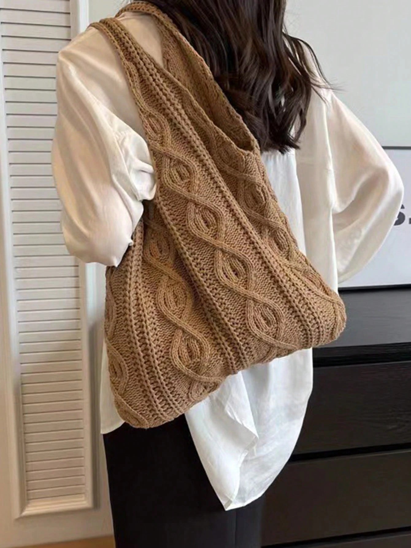 Yogodlns Women's Crochet Knitted Bag, Summer Beach Tote Bag, Aesthetic Handbag, Hippie Style Knitted Bag, Fashion Essential: Women's Crochet Knitted Handbag, Hollow-Out Tote Bag, Beach Travel Shoulder