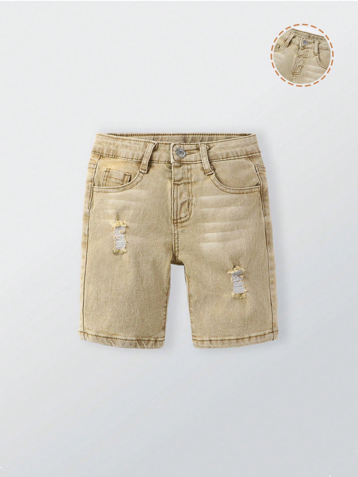 Young Boy Elastic Fitted Ripped All-Match Versatile Blue Denim Bermuda Shorts
