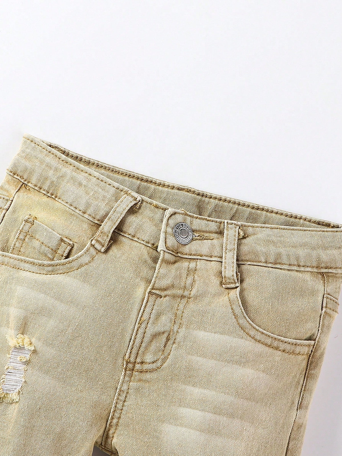 Young Boy Elastic Fitted Ripped All-Match Versatile Blue Denim Bermuda Shorts