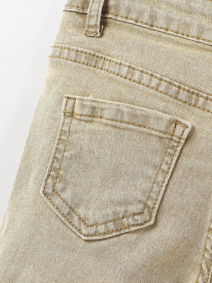 Young Boy Elastic Fitted Ripped All-Match Versatile Blue Denim Bermuda Shorts