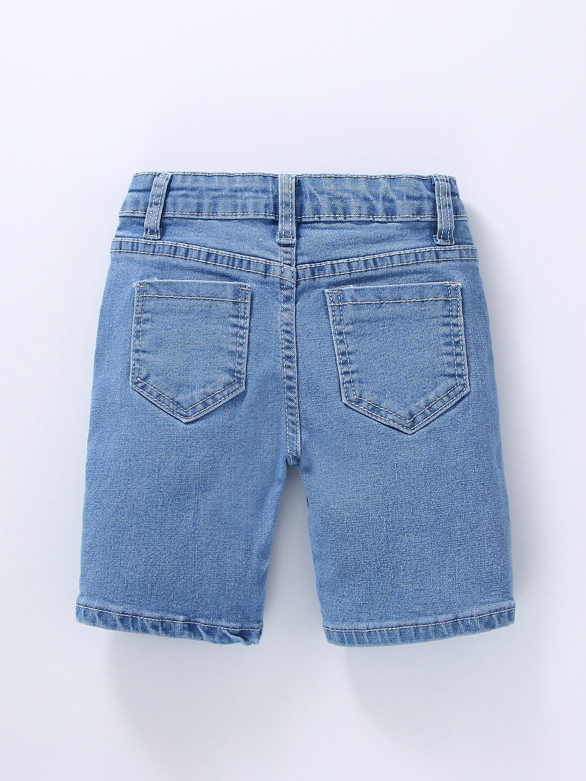 Young Boy Elastic Fitted Ripped All-Match Versatile Blue Denim Bermuda Shorts