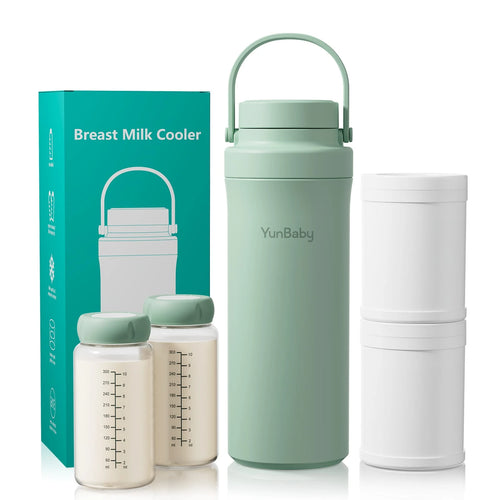 YunBaby Portable Breast Milk Cooler, 2 Ice Rings, 360°Cooling With Vacuum Lid,Chill For 30H+, 22oz Large Capacity With 2 Bottles, Rapid Chill To 40℉, Extra Wide Opening, Ideal For Work & Travel