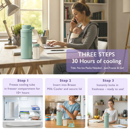 YunBaby Portable Breast Milk Cooler, 2 Ice Rings, 360°Cooling With Vacuum Lid,Chill For 30H+, 22oz Large Capacity With 2 Bottles, Rapid Chill To 40℉, Extra Wide Opening, Ideal For Work & Travel