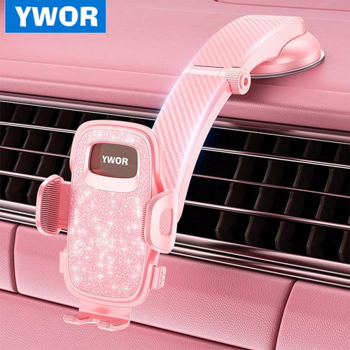 YWOR Pink Car Phone Holder, Universal Car Phone Holder, Super Suction Cup Car Phone Holder