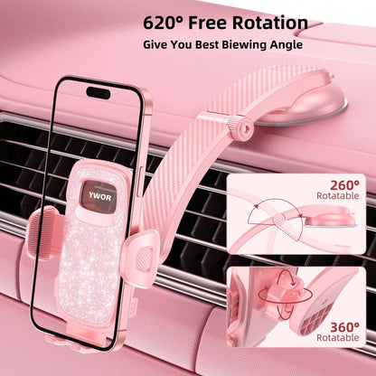 YWOR Pink Car Phone Holder, Universal Car Phone Holder, Super Suction Cup Car Phone Holder