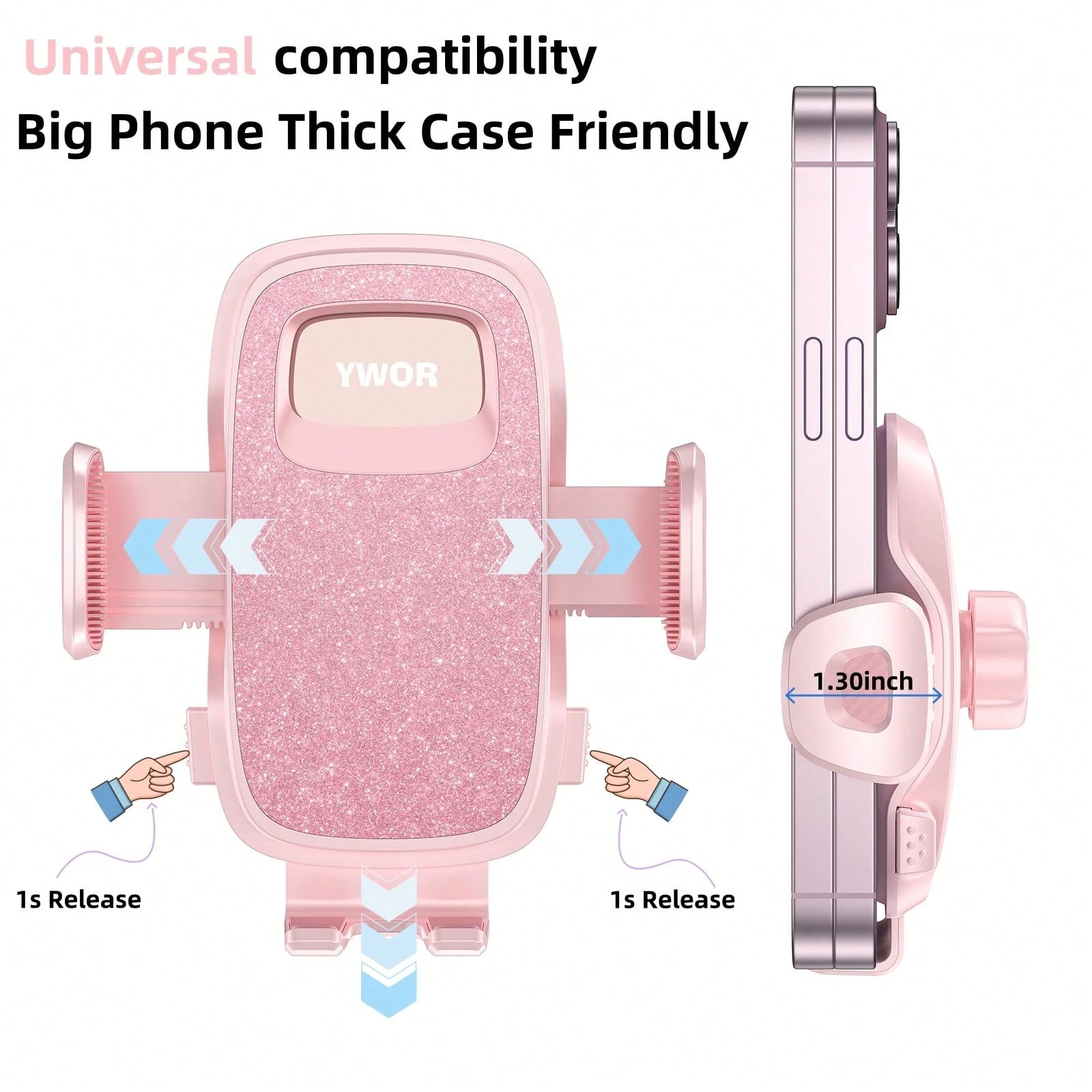 YWOR Pink Car Phone Holder, Universal Car Phone Holder, Super Suction Cup Car Phone Holder