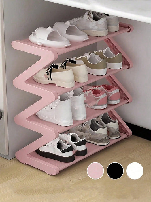 Z-Shaped Shoe Rack Plastic Floor Standing Storage Shelf Multi-Function High Capacity Storage Rack Easy To Assemble Floor Standing Organizer Essential For Home And Dorm Space Saving Applicable For Livi