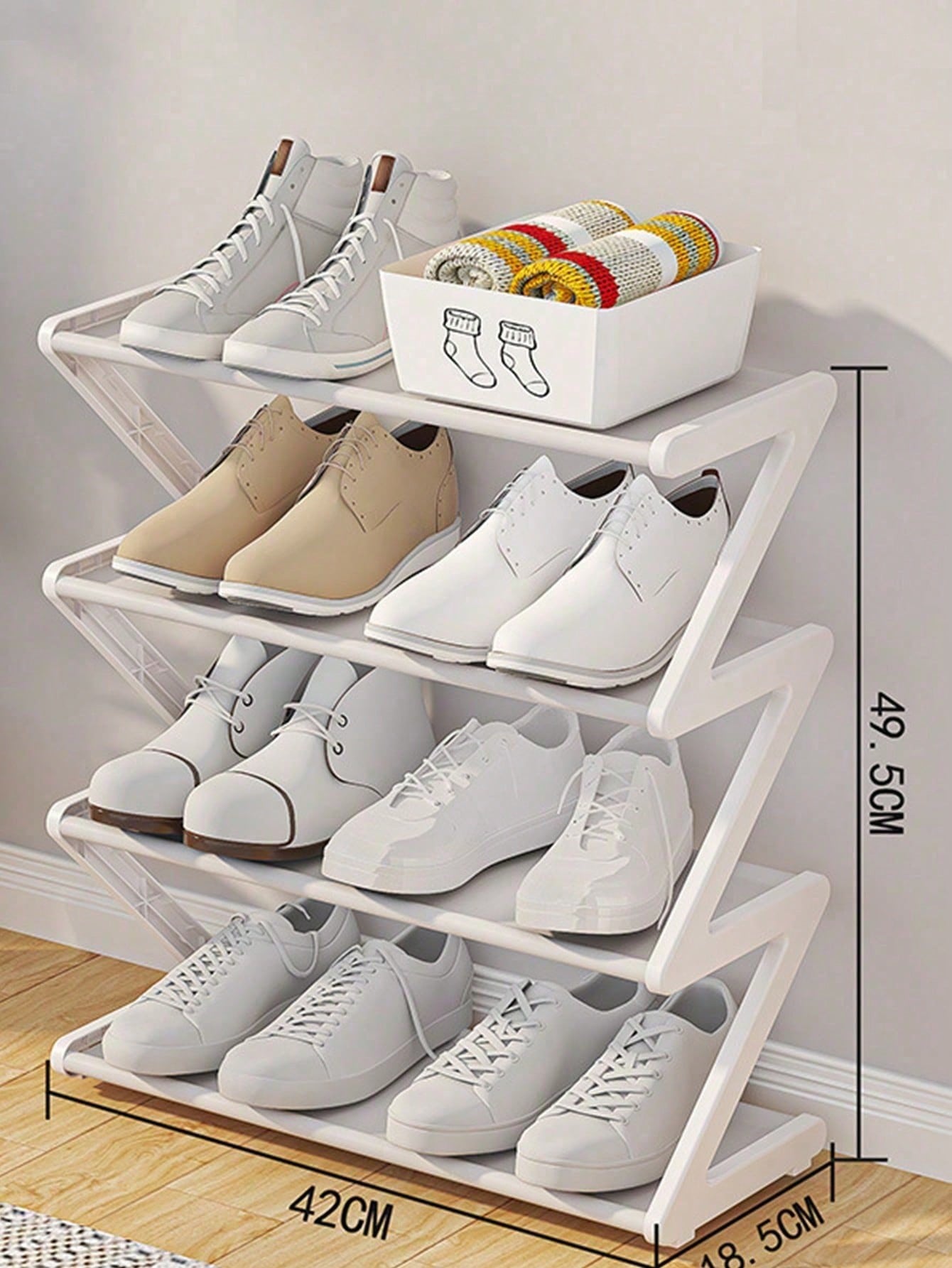 Z-Shaped Shoe Rack Plastic Floor Standing Storage Shelf Multi-Function High Capacity Storage Rack Easy To Assemble Floor Standing Organizer Essential For Home And Dorm Space Saving Applicable For Livi