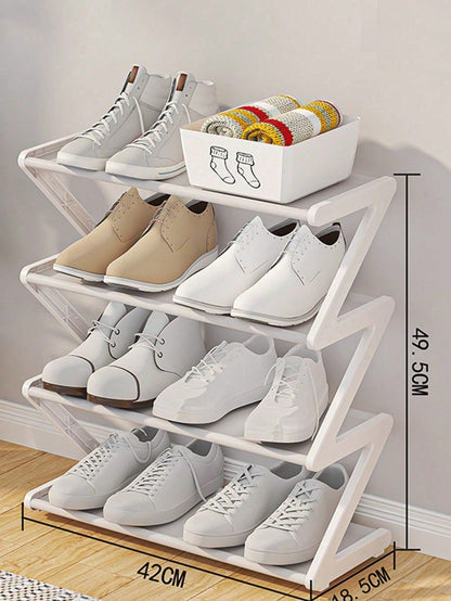 Z-Shaped Shoe Rack Plastic Floor Standing Storage Shelf Multi-Function High Capacity Storage Rack Easy To Assemble Floor Standing Organizer Essential For Home And Dorm Space Saving Applicable For Livi