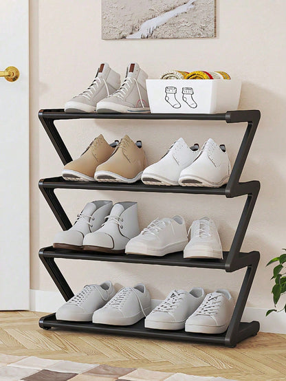 Z-Shaped Shoe Rack Plastic Floor Standing Storage Shelf Multi-Function High Capacity Storage Rack Easy To Assemble Floor Standing Organizer Essential For Home And Dorm Space Saving Applicable For Livi