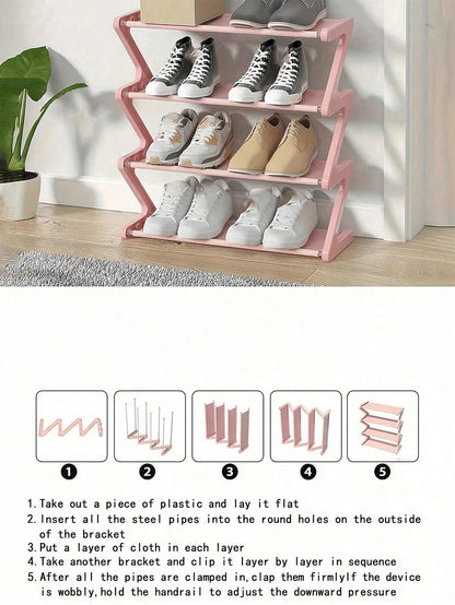 Z-Shaped Shoe Rack Plastic Floor Standing Storage Shelf Multi-Function High Capacity Storage Rack Easy To Assemble Floor Standing Organizer Essential For Home And Dorm Space Saving Applicable For Livi