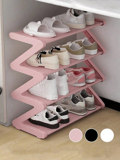 Z-Shaped Shoe Rack Plastic Floor Standing Storage Shelf Multi-Function High Capacity Storage Rack Easy To Assemble Floor Standing Organizer Essential For Home And Dorm Space Saving Applicable For Livi